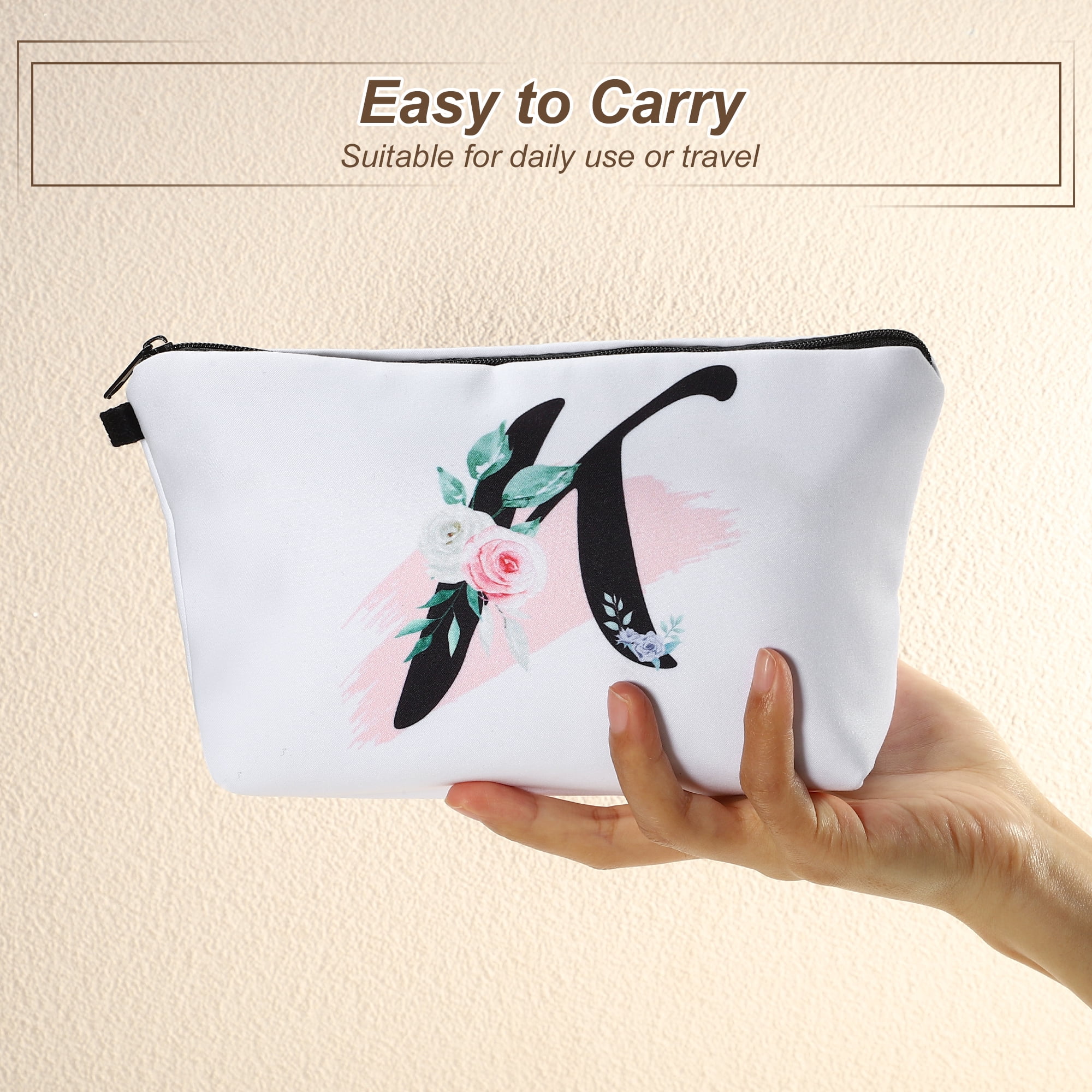 Unique Bargains Personalized Makeup Bag K Cosmetic Bag Small Monogrammed Purse White