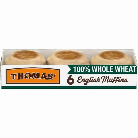 Thomas' Whole Wheat English Muffins, 6 count, English Muffins, 12 oz Tray pack of 1
