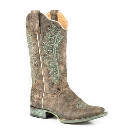 Roper Chiefs Womens Brown Leather Studs Cowboy Boots 10