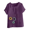 thumbnail image 2 of Puntoco Women Cotton Linen Crew Neck Short Sleeve Tunic, Tee Shirts Tops Loose Fit, Linen Blouse for Women, 2 of 4