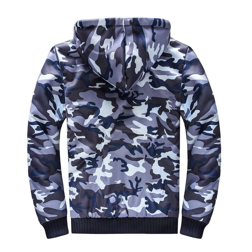 Mens Camouflage Coat Hoodie Winter Warm Fleece Zipper Sweater Jacket Outwear