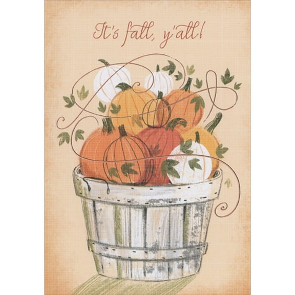 Designer Greetings It's Fall Y'All: Basket of Pumpkins and Gourds with Foil Swirl Halloween Card