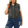 Agnes Orinda Juniors Plus Size Trucker Zipper Front Sleeveless Denim Vest Jacket
