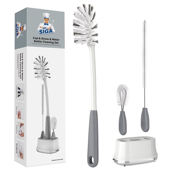 MR.SIGA 3 Pack Water Bottle Brush Cleaning Set with Storage Holder, Cleaning Brushes for Tumbler