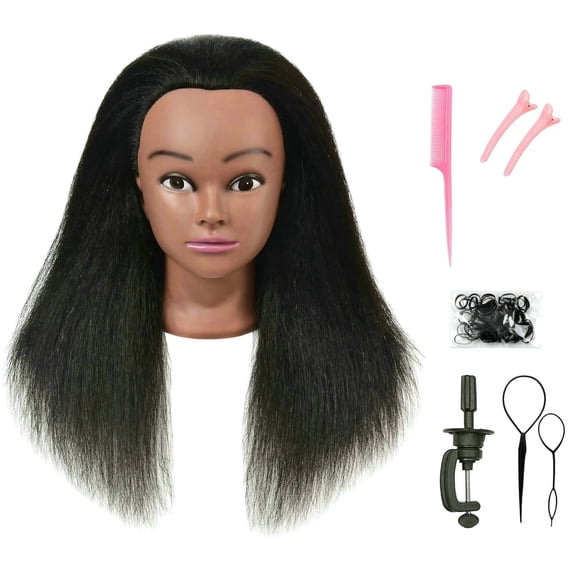 RYHAIR African American Mannequin Head 100% Human Hair for Practice Braiding Styling Cosmetology Barber Training with Stand