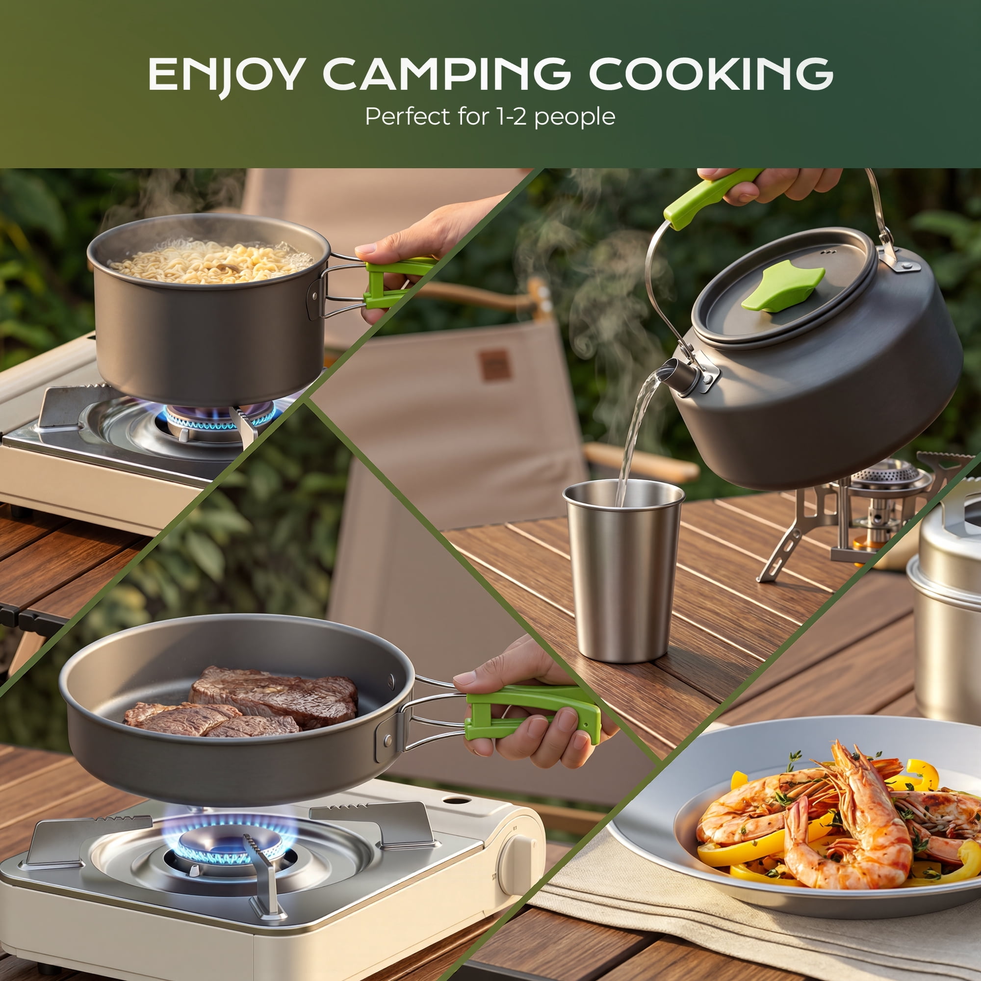 Biotree 20pcs Camping Cookware Mess Kit, Non-Stick Pot Pan Kettle Set with Stainless Steel Cups Plates Cutlery for Outdoor Camping Hiking Picnic