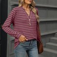 thumbnail image 4 of Drses Womens Long Sleeve Striped Shirts V Neck Button Up Sweater Casual Loose Basic Tops Trendy Fall Clothes, 4 of 8