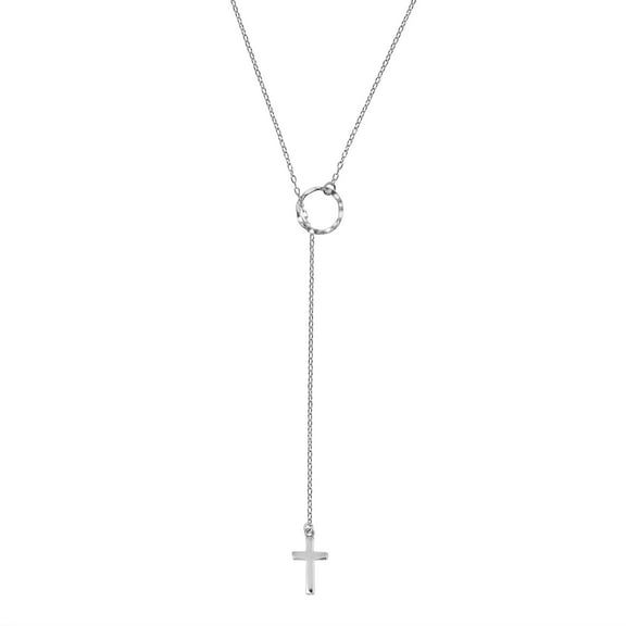 Elegantly Unique Cross Slide Through Sterling Silver Lariat Necklace