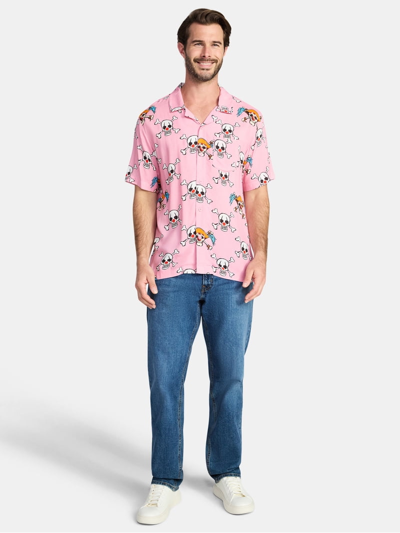One Piece Men's and Big Men's Graphic Button-Up Shirt, Sizes XS