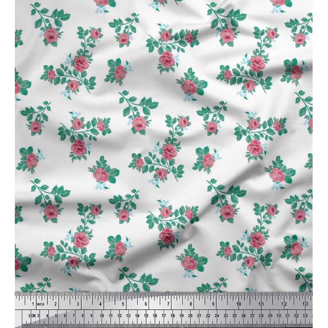 Soimoi Tissu en Jersey de Coton Imprimé Feuilles & Roses au Mètre 58 Pouces de Large