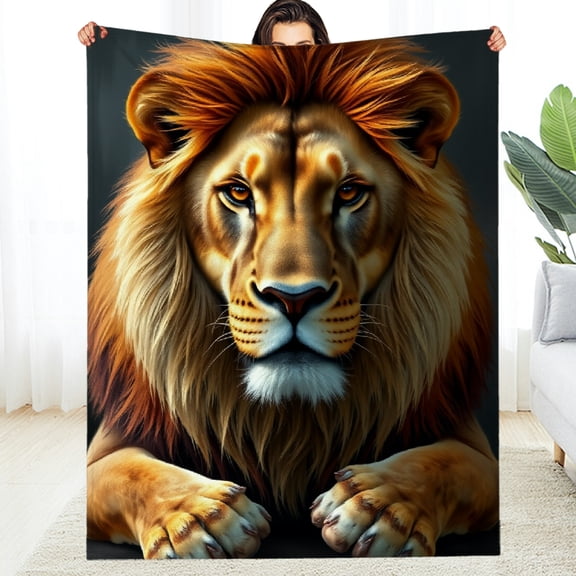 RKSupls Lion Head Realistic Wildlife Animal Soft Flannel Throw Blanket, Lightweight Fuzzy Warm Cozy Blanket for Couch Bed Home Travel Decor