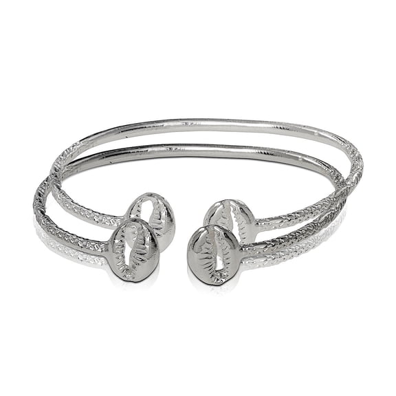 .925 Sterling Silver Cowrie Shell Slim Bangles (pair) - 8 / Polished Silver