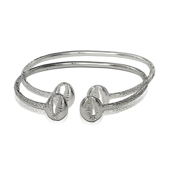 .925 Sterling Silver Cowrie Shell Slim Bangles (pair) - 8.5 / Polished Silver