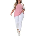 thumbnail image 2 of Agnes Orinda Women's Plus Size Contrast Short Sleeve Cold Shoulder Summer Blouse 3X Pink, 2 of 6