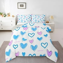 Manfei Dreamy Love Heart Queen Comforter Set for Kids, Blue Purple Bedding Sets, Cartoon Princess Theme Reversible Bedding Comforter Set, Microfiber Bedroom Decor, 3 Pieces