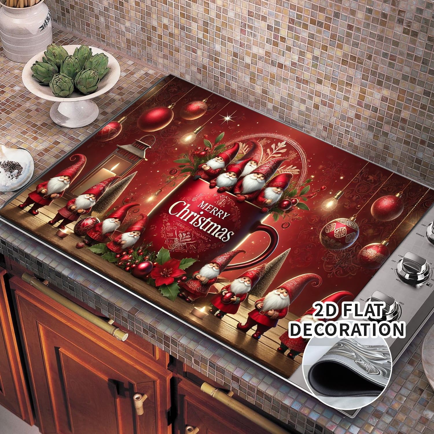 Stove Top Cover for Electric Stove- Christmas coffee cup pattern Ceramic Stove top Cover, Heat Resistant Glass Cooktop Cover, Flat RV Range Stovetop Protector, Dish Drying Mats for Kitchen