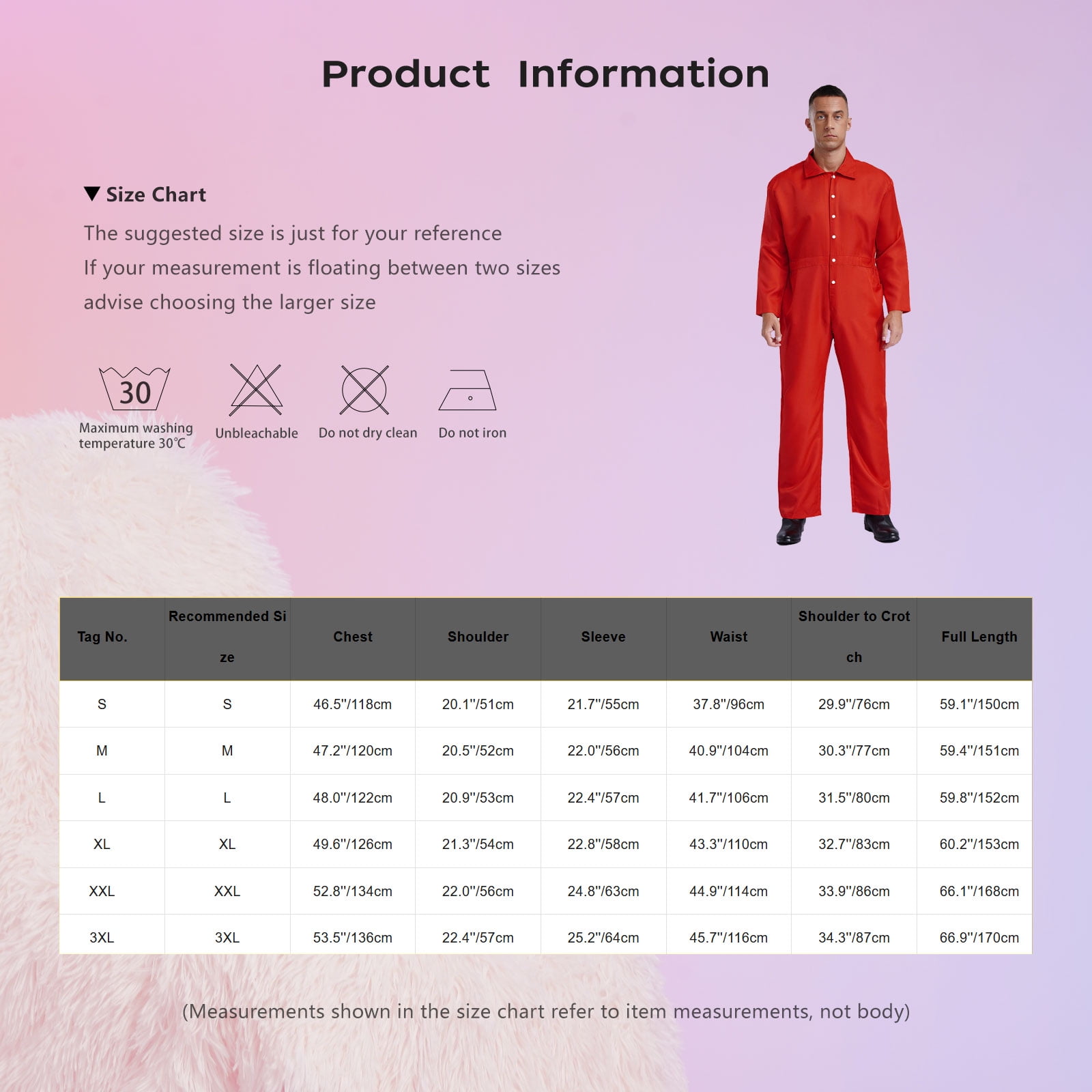 Haitryli Men's Work Coveralls Workwear Lightweight Long Sleeve Button-up Loose Fit One Piece Jumpsuit Red 3XL