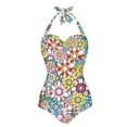 thumbnail image 2 of FKELYI Hippie Flower Print One Piece Swimsuit for Women V Neck Swimwear with Soft Pads Tummy Control Bathing Suit Summer Beachwear for Lady Swimming Surfing, M, 2 of 7