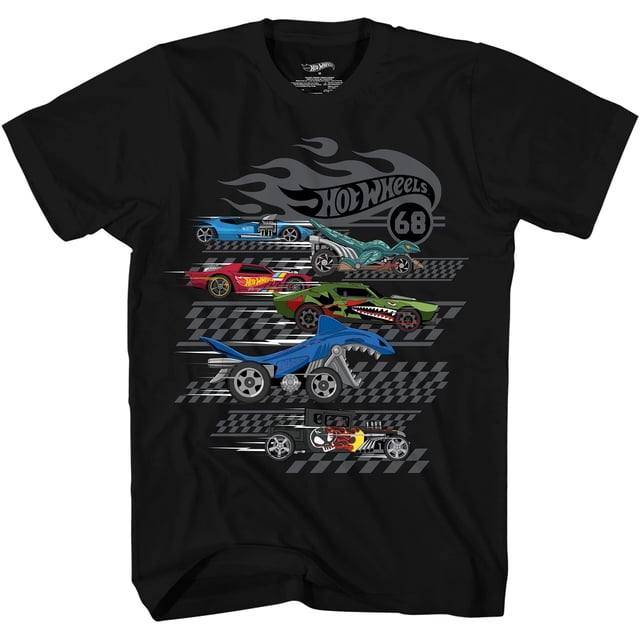 Camiseta Hot Wheels de manga corta para niños, color negro, talla L