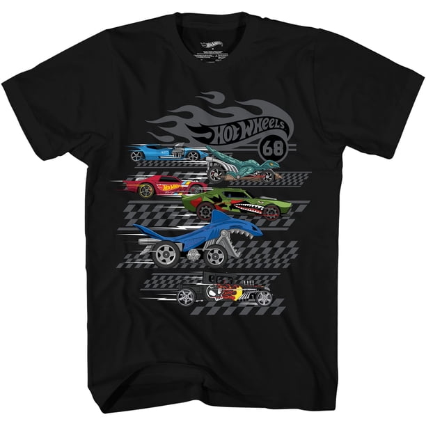 Camiseta Hot Wheels de manga corta para niños, color negro, talla XL
