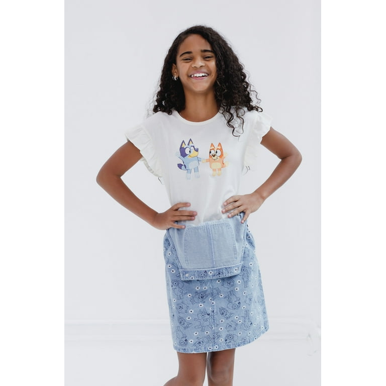 Bluey Bingo Chloe Floral Vintage Wash Denim Overall Dress and T-Shirt  Outfit Set Toddler to Big Kid - Walmart.com