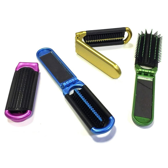 4 Colores Surtidos ALAZCO Cepillo de Cabello Plegable con Espejo Tamaño de Bolsillo Compacto Viaje Coche Bolsa de Gimnasio Monedero Taquilla Natación Camping Fiesta de Pijamas Regalo y más