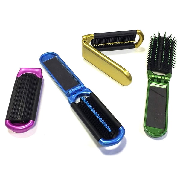 4 Colores Surtidos ALAZCO Cepillo de Cabello Plegable con Espejo Tamaño de Bolsillo Compacto Viaje Coche Bolsa de Gimnasio Monedero Taquilla Natación Camping Fiesta de Pijamas Regalo y más