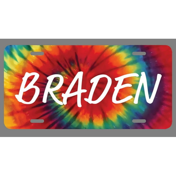 Braden Name Tie Dye Style License Plate Tag Vanity Novelty Metal | UV Printed Metal | 6-Inches By 12-Inches | Car Truck RV Trailer Wall Shop Man Cave | NP1621