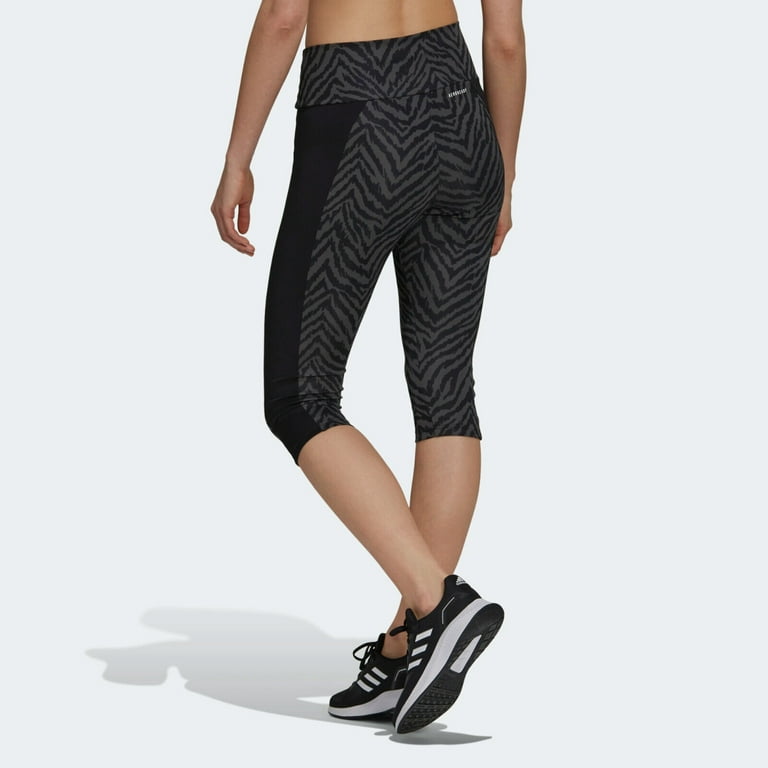 Adidas Women's Designed to Move High-Rise Sport Zebra Capri Tights GR9653  Black