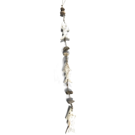 Driftwood Fish Garland w/ Lava Stone 40" White - Cottage Accents | #lis31009100