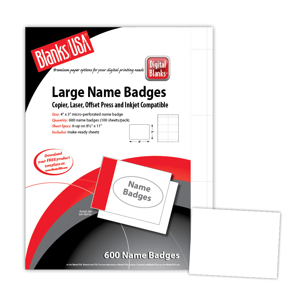 Blanks/USA 4" x 3" Digital Name Tag White 600/Pack (LNT1X96WH)