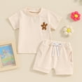 thumbnail image 2 of Okbabeha Baby Girl Summer Clothes Flower Embroidered Short Sleeve Shirt Top Solid Shorts Set Toddler Kids Casual Outfits, 2 of 7