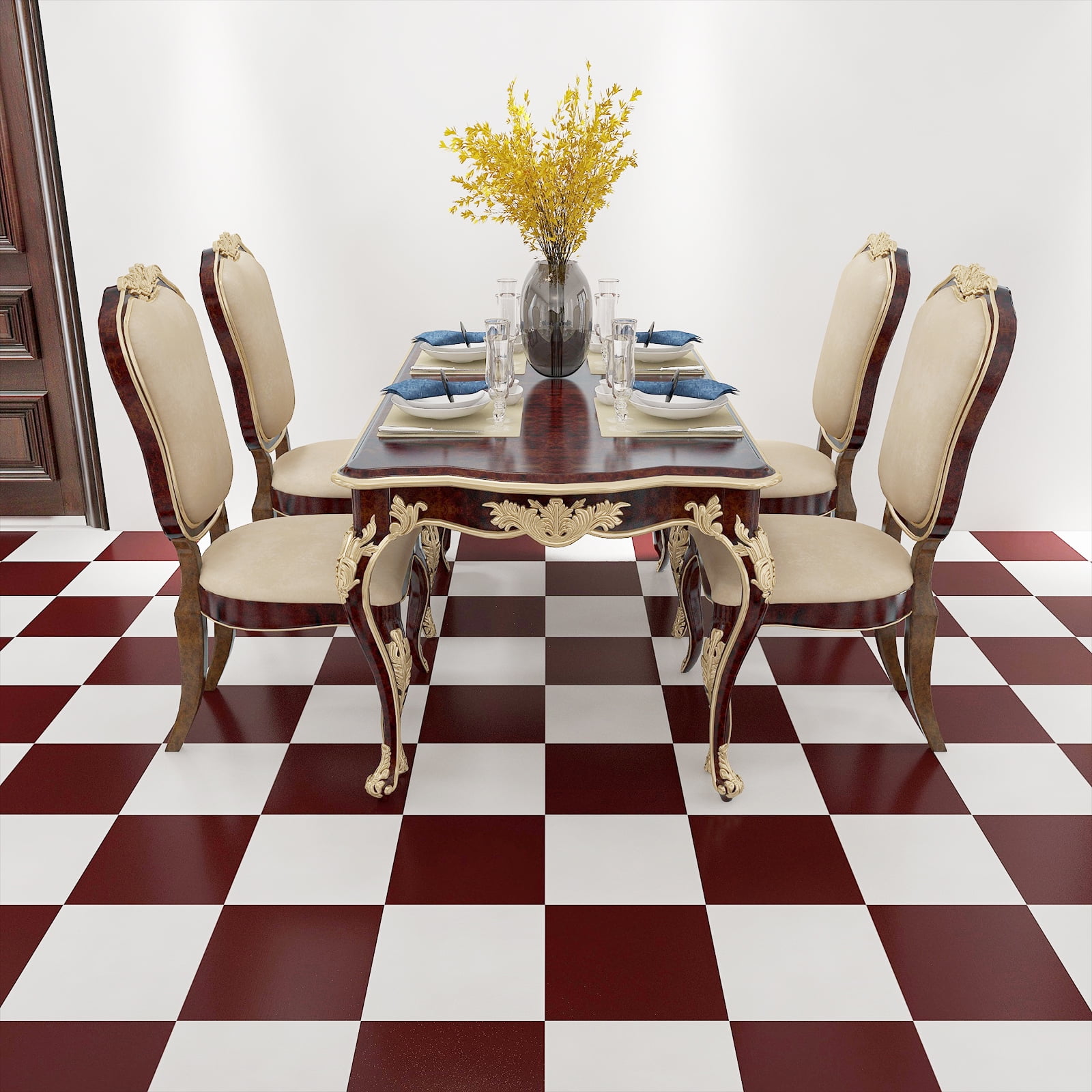 Abyssaly 12" x 12" Peel and Stick Floor Tile Red Checkerboard, 20Pcs, Waterproof Self-Adhensive Vinyl Flooring for Diningroom Bathroom and Kitchen (Red and White)