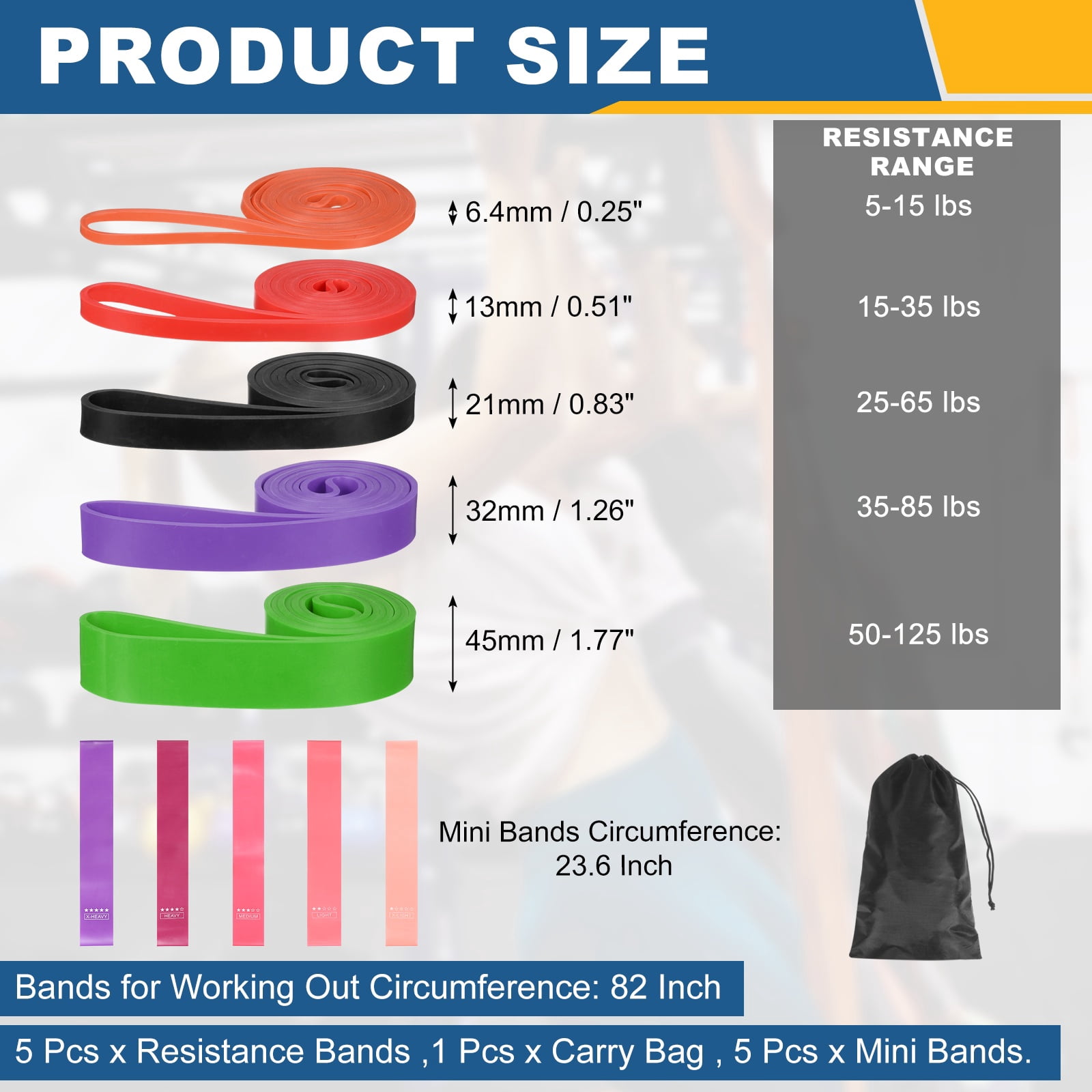 Uxcell Resistance Bands for Working Out, 5 Levels Pull Up Assistance Bands with Carry Bag & Mini Resistance Straps 5 Pcs & Multicolored/Pink-Purple Gradient