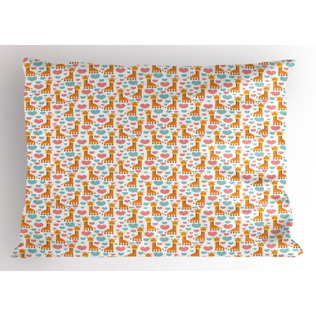 Giraffe Pastel - Giraffe Pillow Sham Lovely Cartoon Giraffe Characters with Pastel Colored Hearts Childish and Romantic, Decorative Standard Size Printed Pillowcase, 26 X 20 Inches, Multicolor, by Ambesonne