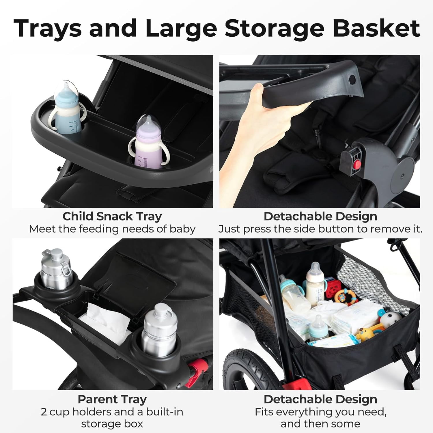 INFANS Jogging Stroller, Jogger Travel System with Shock Absorbing Suspension Dining Plate Cup Holder Adjustable Backrest, Lightweight Baby Strollers for Newborn