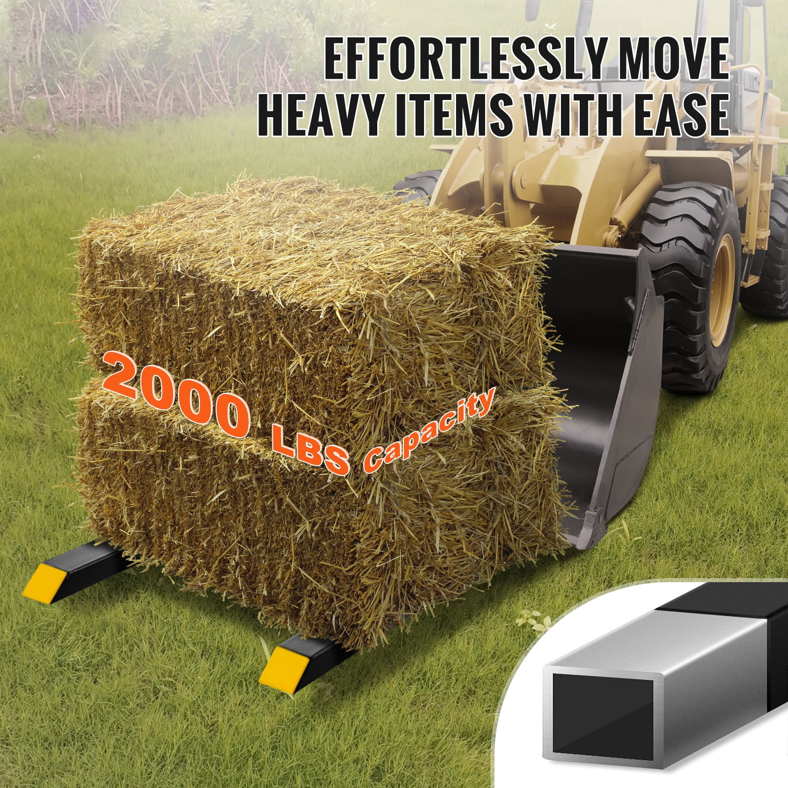 KFFKFF 60" Clamp on Pallet Forks 2000lbs Tractor Forks Adjustable Bucket Forks