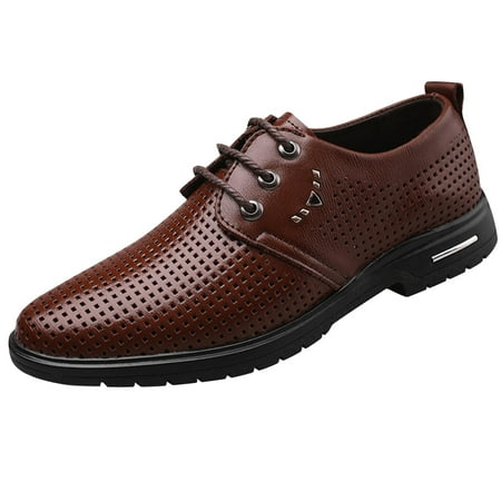 Xfvqtps Mens Dress Shoes British Style Hollow Out Pointy Toe Lace up Soft Soles Breathable Comfortable Fashion Classic Formal Business Casual Leather Shoes Brown