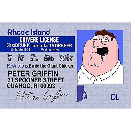 Signs 4 Fun Peter Griffin Family Guy Driver's License