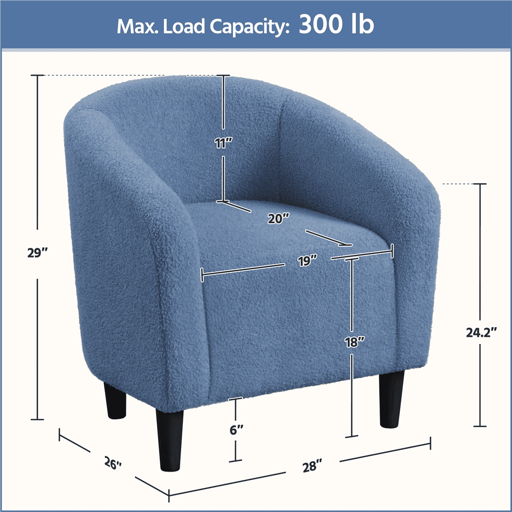 Yaheetech Upholstered Boucle Club Chair Accent Barrel Chair, Blue
