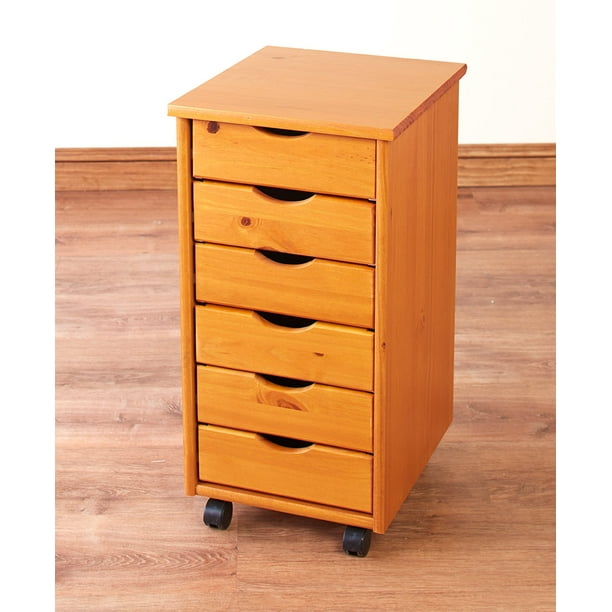Wood Rolling Storage Cart with DrawersNarrow 6DrawerMaple Walmart