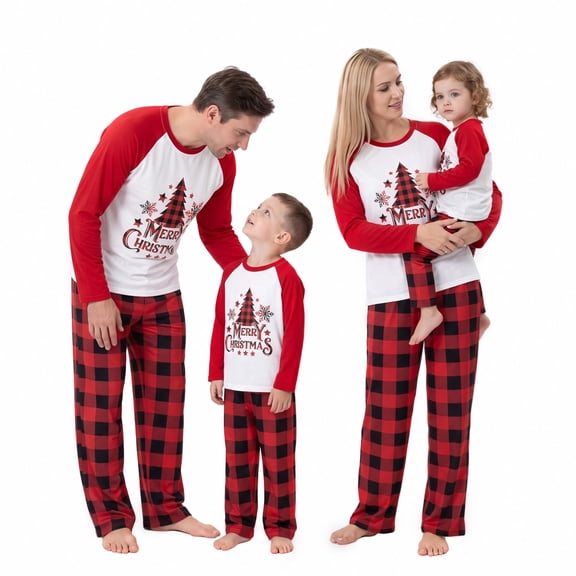 NIPAXO Family Matching Christmas Pajamas Set Long Sleeve Raglan Top and Red Buffalo Plaid Pants Holiday Sleepwear for Dad Mom Kids