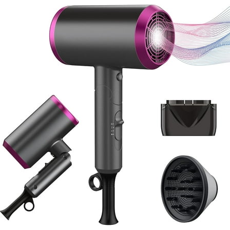Professional Hairdryer Low Noise Lightweight Blow Dryer for Curly Hair Concentrator with 2 Speed, Travel Hair Dryer with Diffuser, Heat and Cool Setting for Women Men Home Salon Gift
