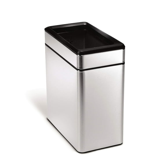 simplehuman 10 Liter / 2.6 Gallon Profile Open Trash Can, Slim Trash Can for Bedroom, Bathroom, Office, Brushed Stainless Steel