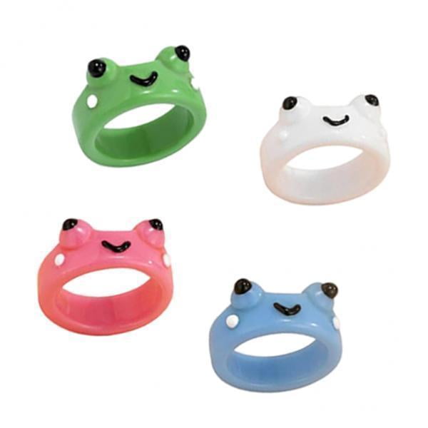 2x 4 Piezas Conjunto de Anillos 7 Tamaños Apilables Animal Estético Moda Resina Plástico Anime Joyería Bonita Anillos Gruesos Salvador Anillos de resina