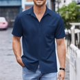thumbnail image 2 of Baqcunre Graphic Tees Men New Men'S Casual Buckle Short Sleeved Loose Fitting Beach Roman Knit Shirt Top Short Sleeve Button Down Men Tops For Men Blue L, 2 of 7