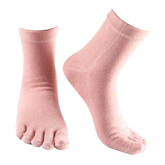 facefd 1Pair Comfy Five Toe Socks Cotton High Crew Sock Athletic Solid Socks Pink