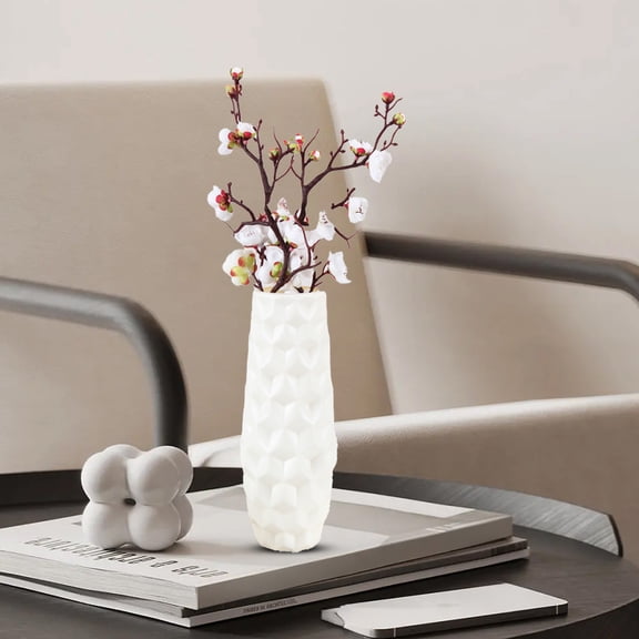 Blueek Plastic Glazed Look Vase for Home Decor Dried Flower - Durable Decorative Faux Flower Pot, 10 Inch, White