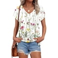 thumbnail image 2 of CFLVAEK Casual Short Sleeve Tshirts Loose Fit V Neck Summer Tshirt Vintage Flower Graphic Tees Going Out Tunic Tops Multicolor XL, 2 of 5