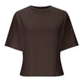 thumbnail image 7 of JGGSPWM Women Half Sleeve Cropped T-Shirts Drop Shoulder Round Neck Crop Tops Casual Summer Solid Color Basic Tees Brown S, 7 of 7